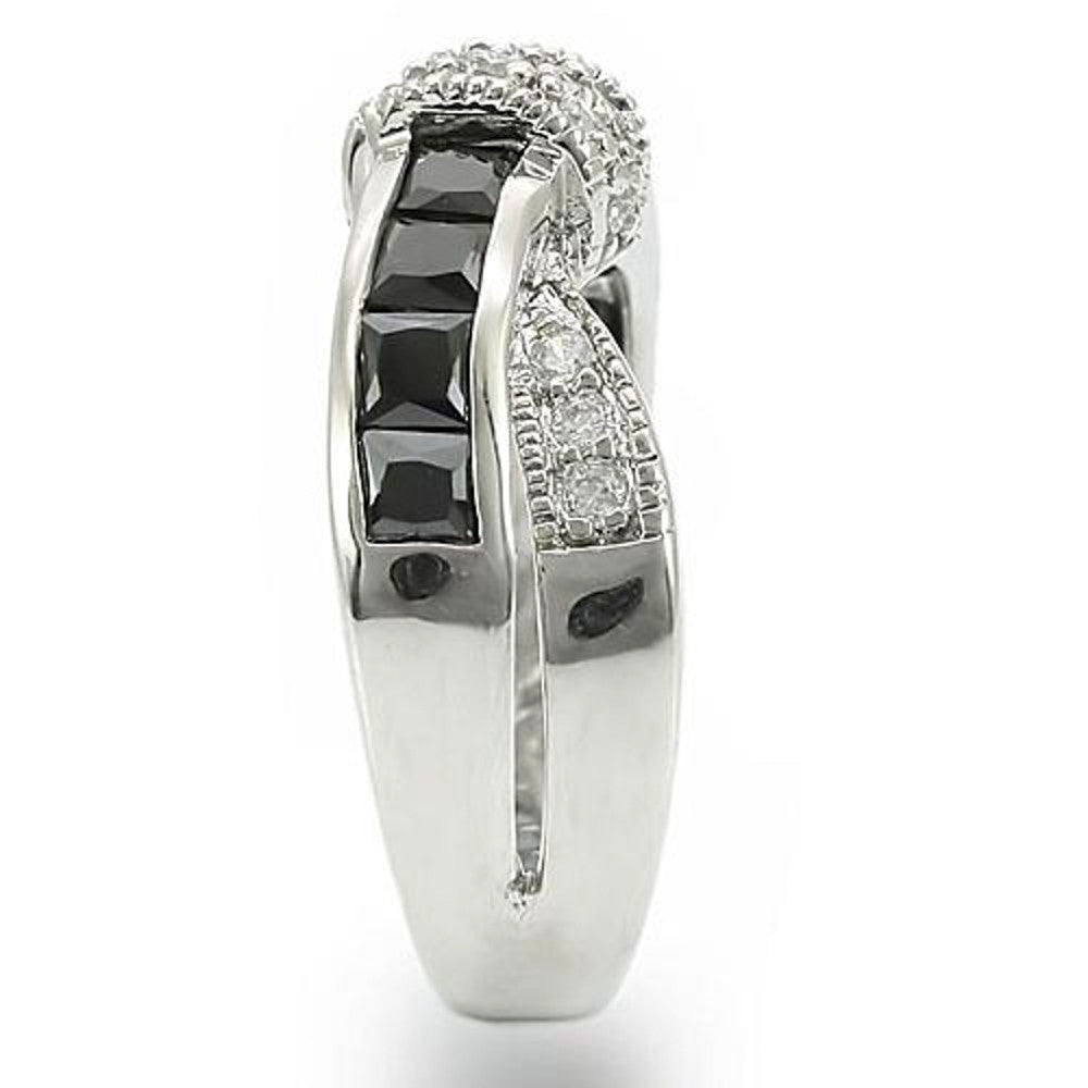 ARTK1494 Stainless Steel 1.75 CT Jet Black & Clear Zirconia Fashion Ring Women's Size 5-10